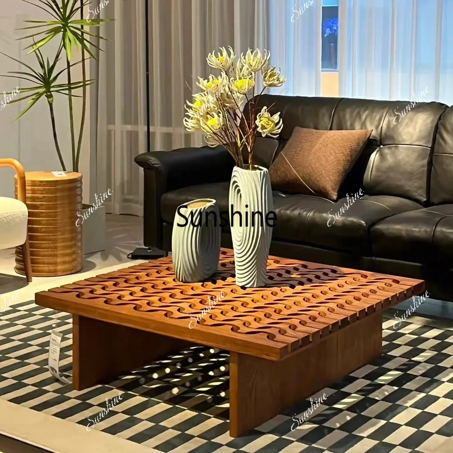 

Wood Coffee Table Durable Eco-friendly Suitable for Living Rooms Home Use Cafes. Simple Design Combines
