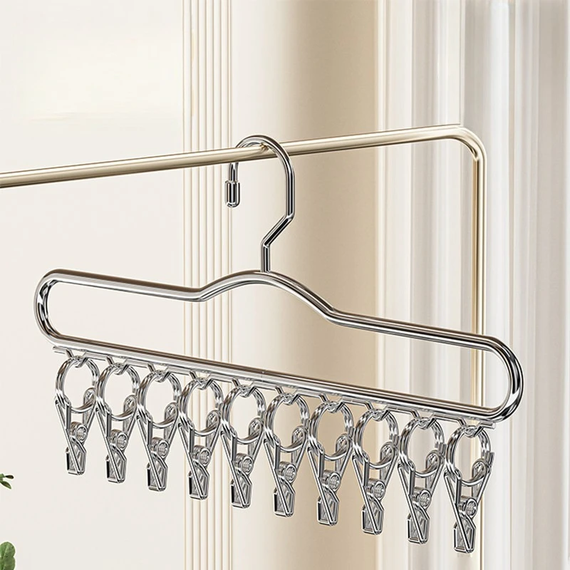 Stainless Steel Socks Drying Rack Multi Clips Clothes Hanger for Underwear Bras Towel Household Balcony Laundry Drying Organizer