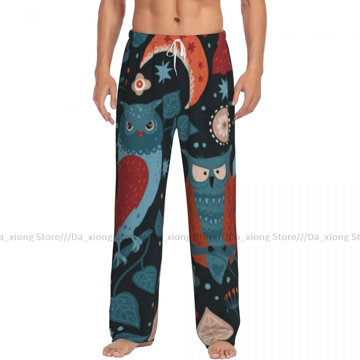 Men's Casual Pajama Sleeping Pants Wild Owl Pattern Lounge Loose Trousers Comfortable Nightwear