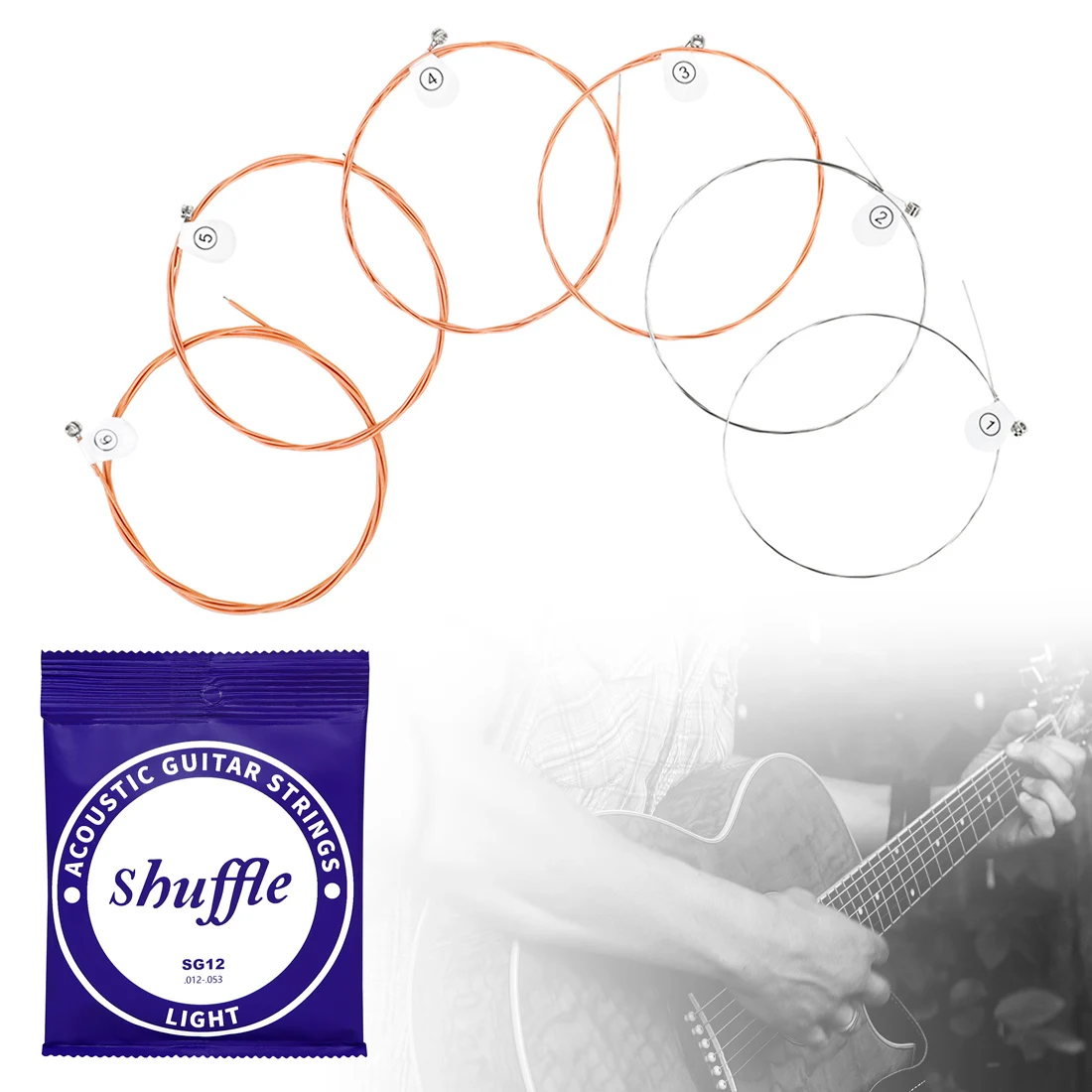 6pcs/set  Acoustic Folk Guitar String with Anti-Rust Coat 012-053 Inch  Winding Guitar Strings