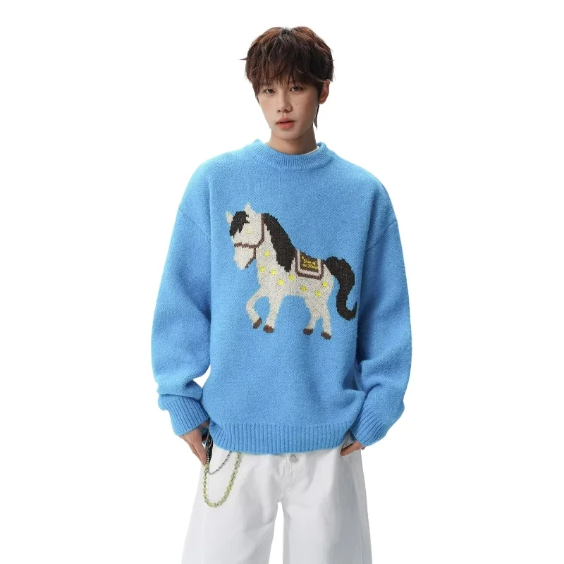 

Однотонный вязаный свитер с круглым вырезом для мужчин и женщин, осенняя новинка, модный корейский стиль, с принтом, повседневный, свободный, универсальный пуловер