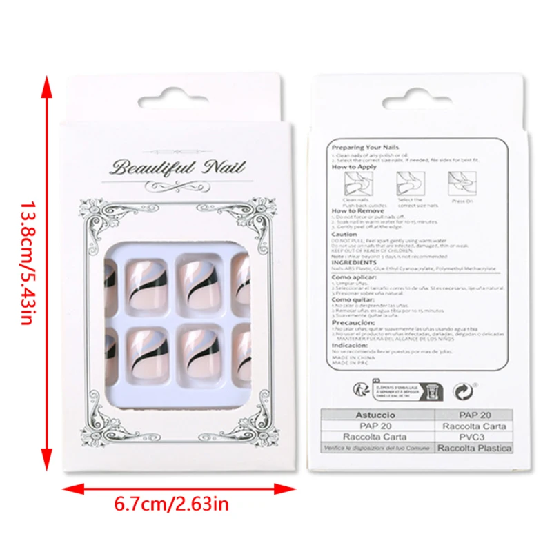 24 ชิ้น/กล่องภาษาฝรั่งเศสคําลายเล็บ Jelly กาวสไตล์ Reusable บุคลิกภาพเล็บ Fast Wearable เล็บปลอม