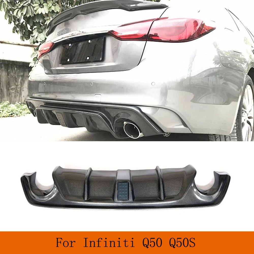 

Carbon Fiber Car Rear Diffuser Fits for Infiniti Q50 Base & Sport Sedan 2018-2021 Lower Bumper Spoiler Body Kit With Brake Lamp