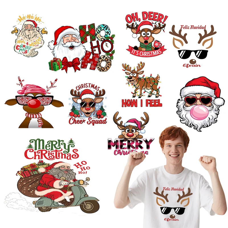 Elk Christmas DTF costume flowers can be used for DIY T-shirts jackets backpacks and vinyl patches that can be machine washed