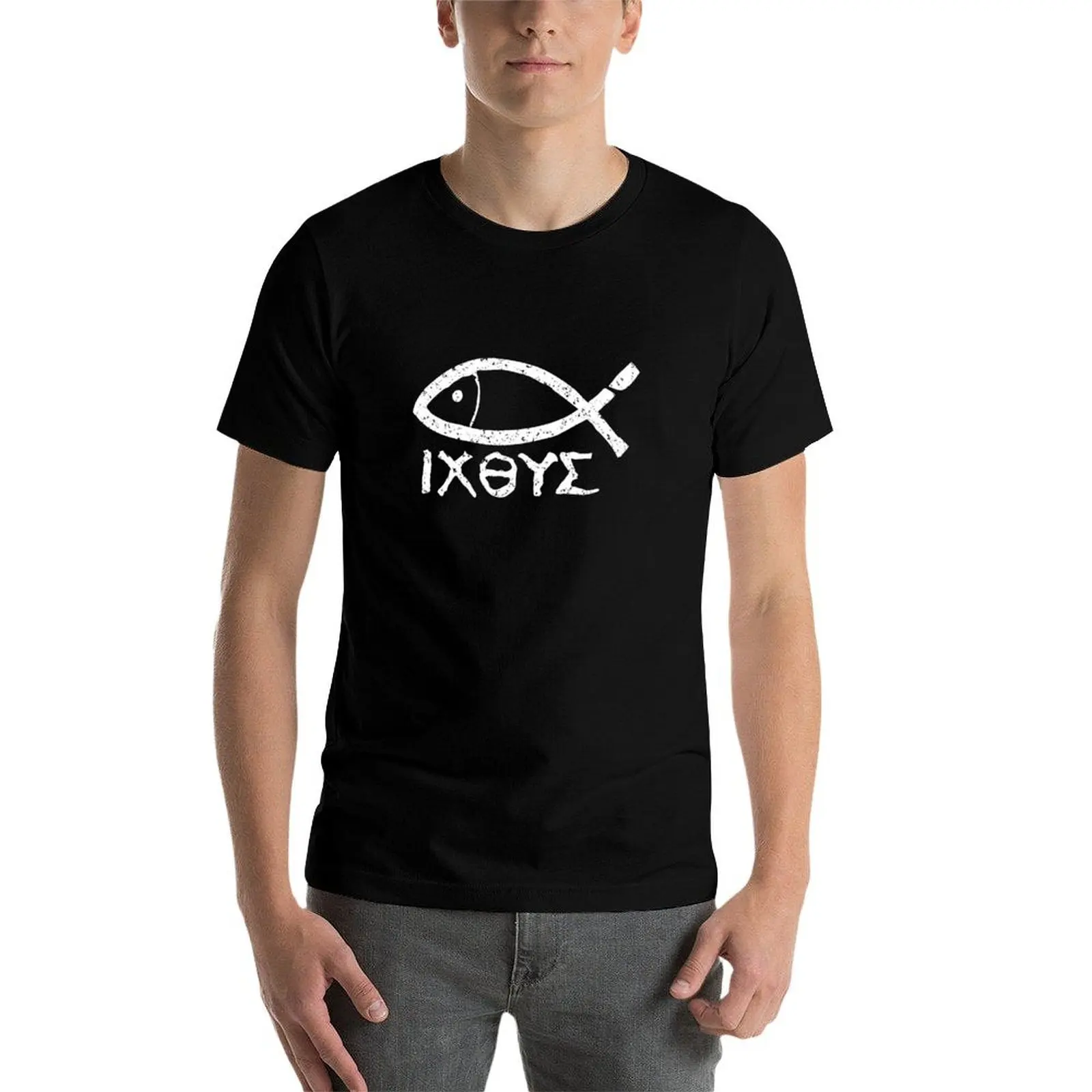 Ichthys Jesus Christ Son of God Savior Fish Symbol T-Shirt Athletic Quick Dry T-Shirt for Men view 3