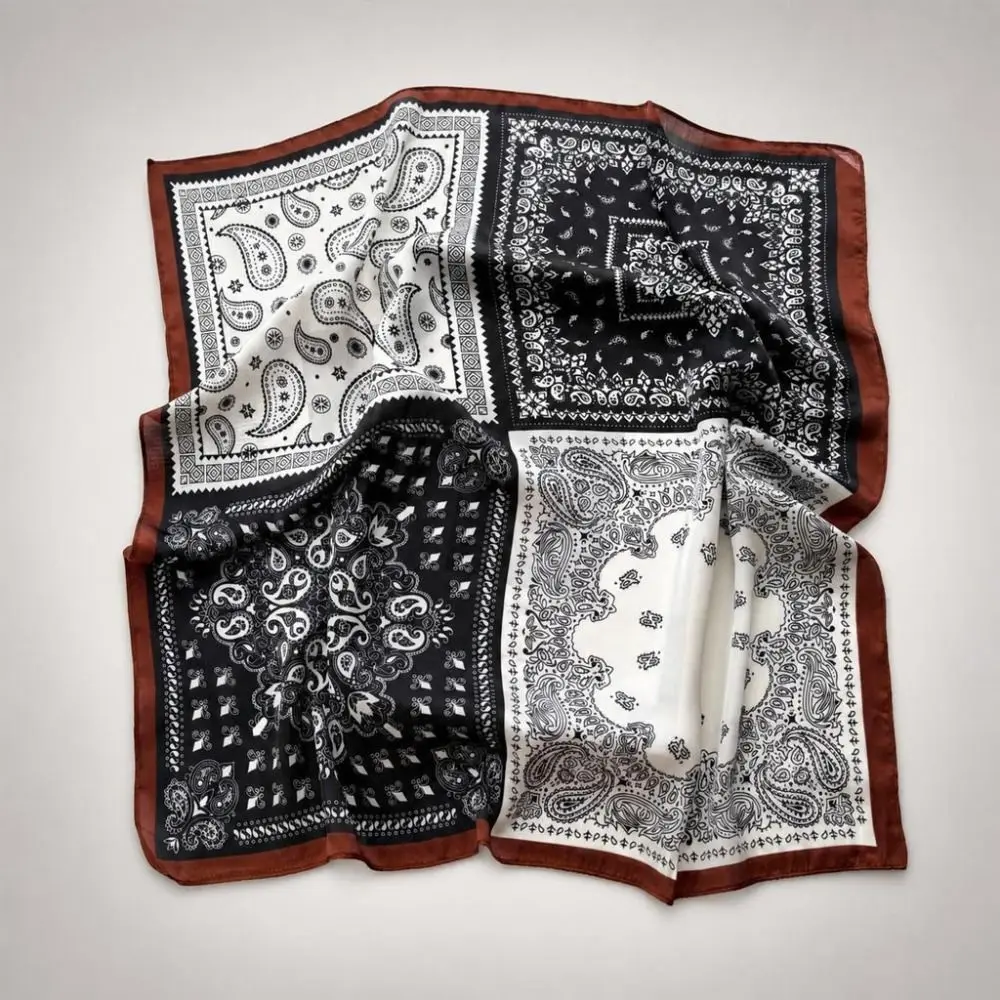 Retro Print Silk Square Scarf 70x70cm Bag Ribbon Soft Satin Kerchief Paisley Print Versatile Headband Scarf Bag Decoration
