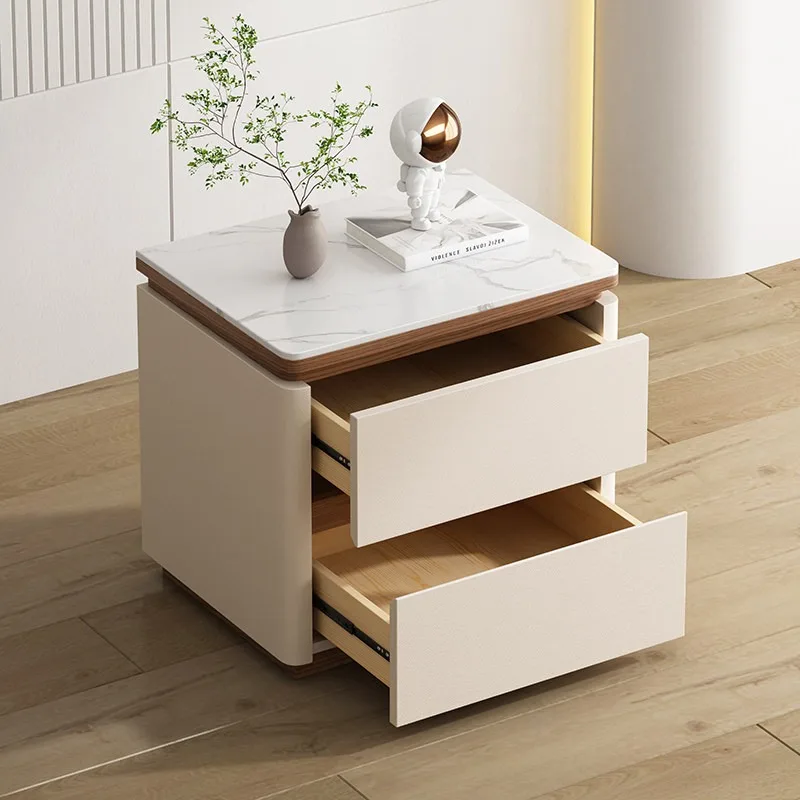 All solid wood light luxury bedside table simple high-end locker modern leather storage cabinet bedside table