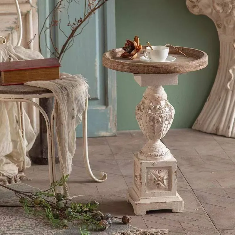 European Retro Carved Edge Table Living Room Household Small Coffee Tables Creative Round Living Room Side Table Furniture Home
