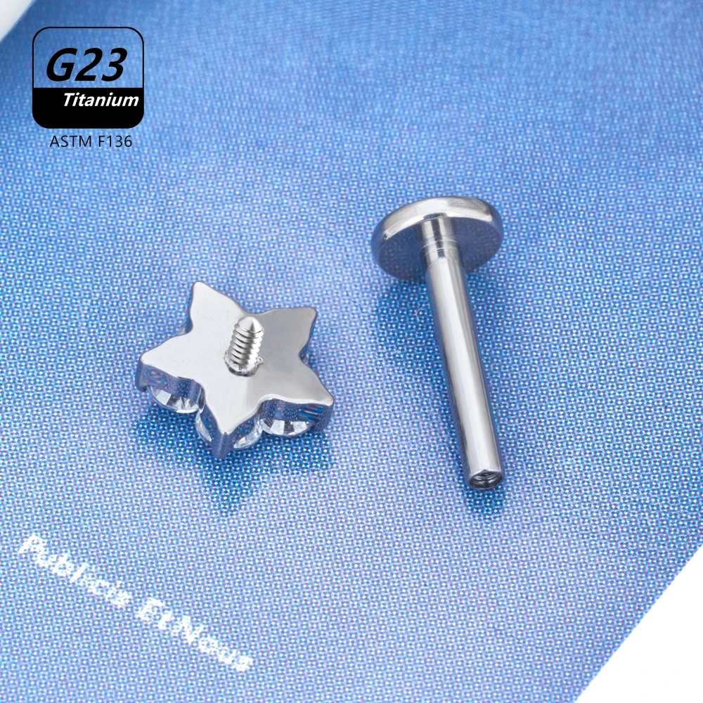 1Pc 10Pcs 16G G23 Titanium CZ Flower Lip Labret Bar Ear Helix Tragus Rook Barbells Stud Piercing Body Jewelry Cartilage Earring