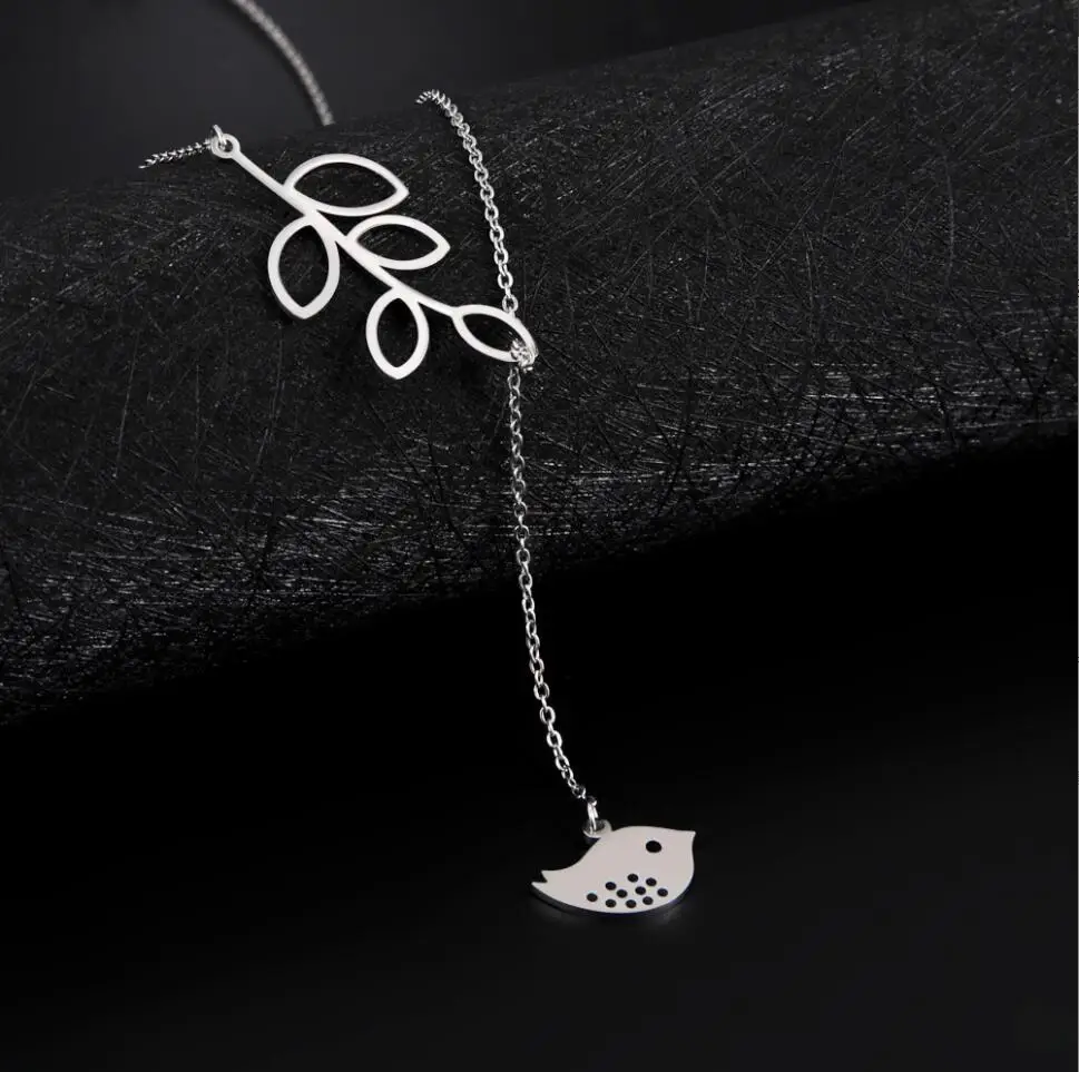 1PC Stainless Steel Hot Fashion Corss Jewelry Leaves Bird Pendant Necklace Maxi Statement Necklace Chokers Necklace F1401