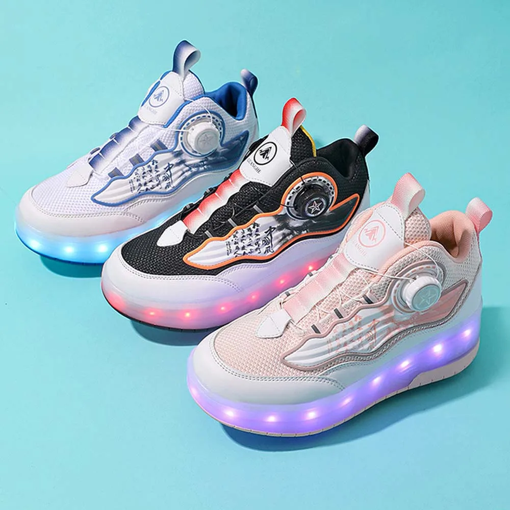 

2025 LED Light Roller Skate Shoes 2 Wheels Deformation Parkour Detachable Skating Shoes Boys Girls Outdoor Running Sneakers Gift
