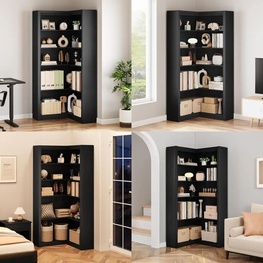 large l-shaped corner bookcase with 5 tiers for heavy duty use