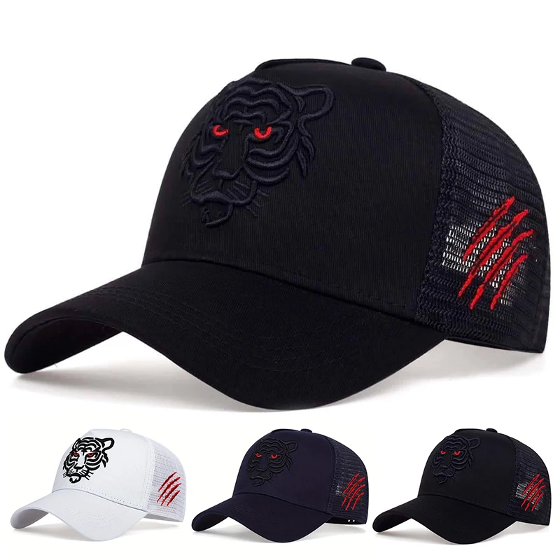 Unisex Tiger Head Embroidery Baseball Caps Spring and Autumn Outdoor Adjustable Casual Hats Sunscreen Hat