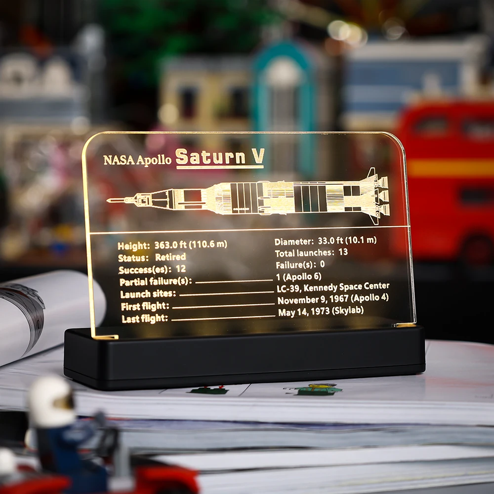 

Светодиодная акриловая доска для дисплея, табличка с именем для запуска Apollo Saturn V 21309, строительные блоки, кирпичи, игрушки