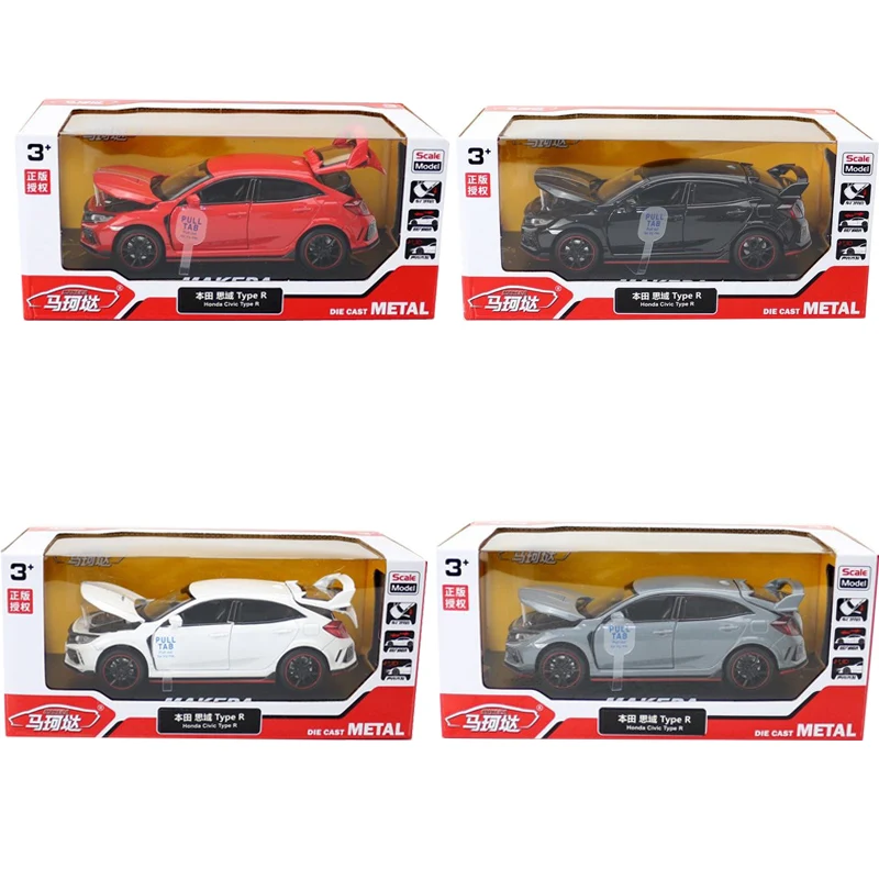 

1:32 Diecast Type R Sporty Car Sound and Light Return Open Door Simulation Alloy Model Collection Child Toy Birthday Gift