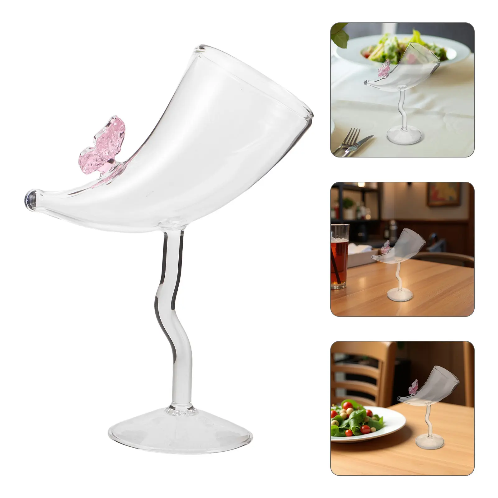 Viking Horn Drinking Glass 250Ml Wide-Mouth Transparent Glass Elegant Bar Glassware for Beer Whiskey Cocktail Party Women Girls