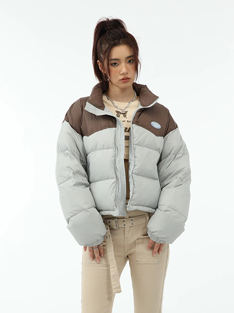 Patchwork Warm Parkas Women High Street Y2K Stand Collar Cotton-Padded Jackets Vintage Oversize Coats Autumn Winter New