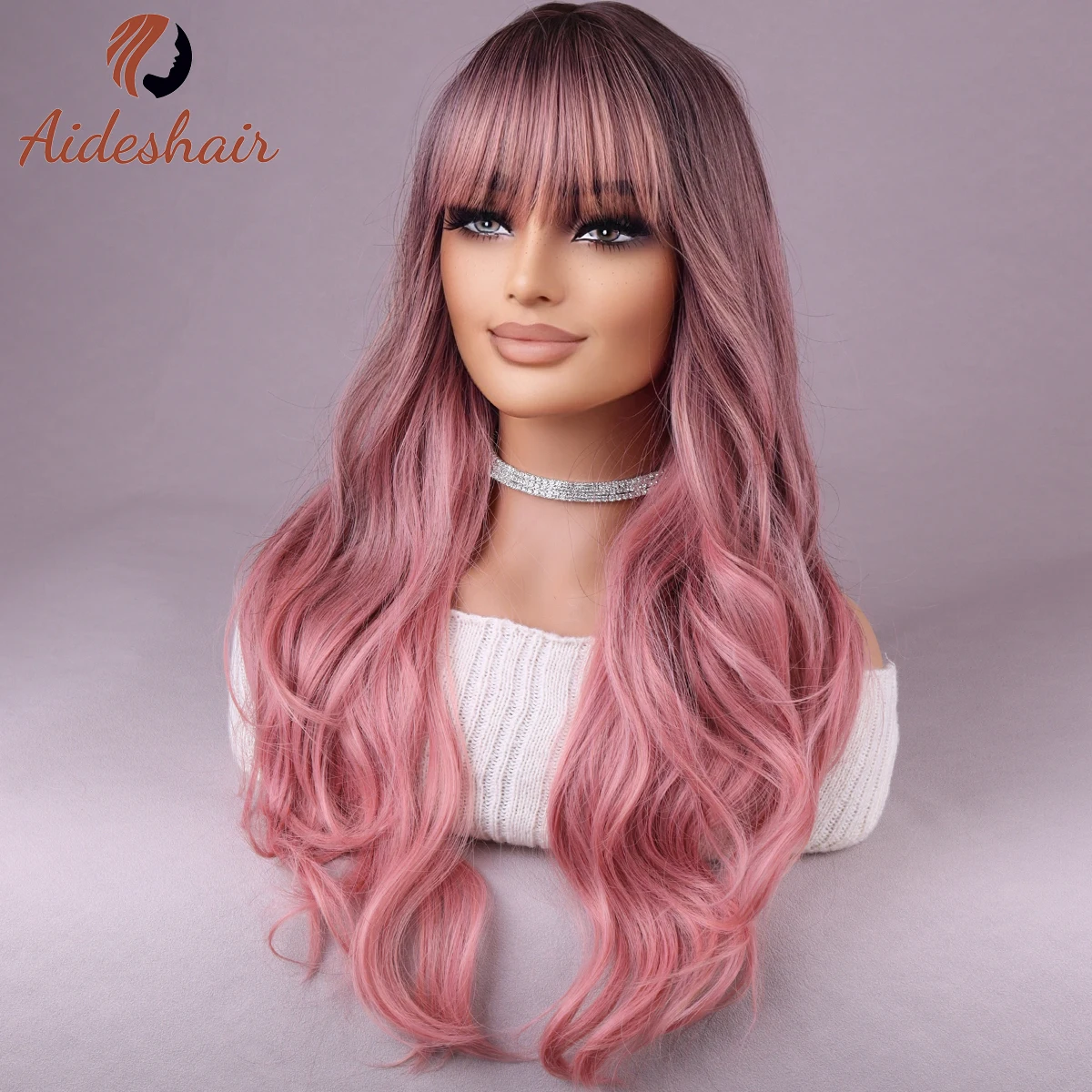 Synthetic Wigs were fashionable, pink wigs with bangs