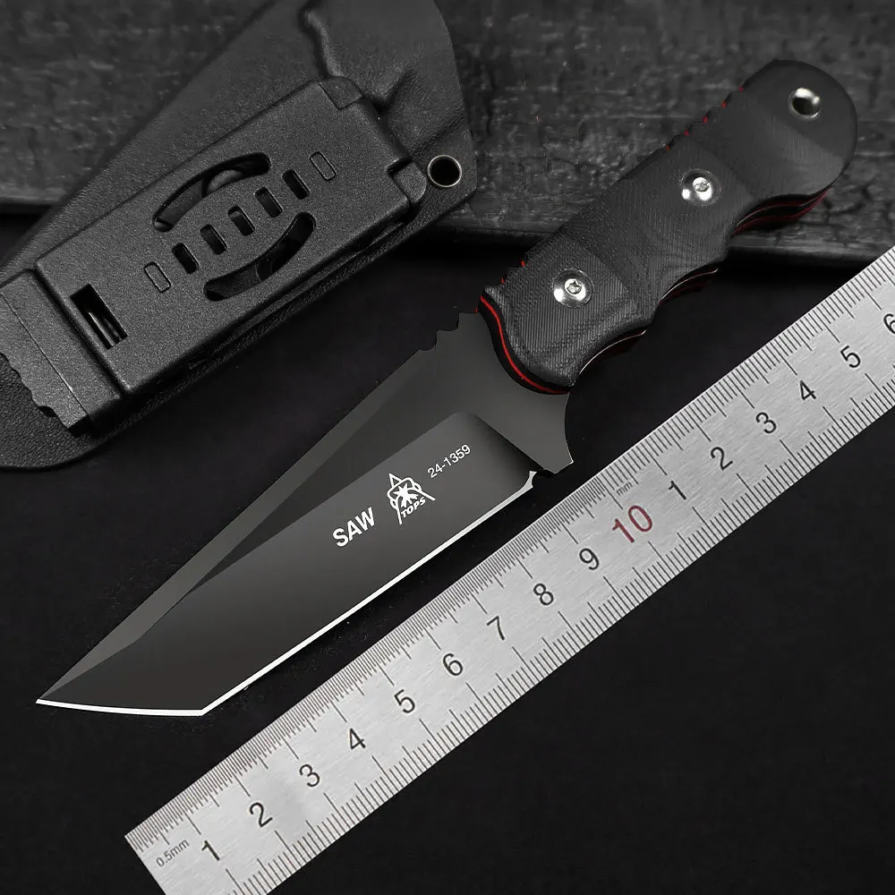 

TOPS Фиксированное лезвие 8cr13mov, сталь, быстрая реакция, тактическая оболочка K, ручка G10, режущий инструмент для самообороны для кемпинга в джунглях