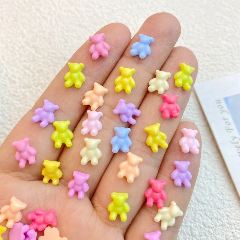 100Pcs New Cute Resin Mini Cartoon Animals Little Bear Series Flat Back Manicure Parts Embellishments For Hair Bows