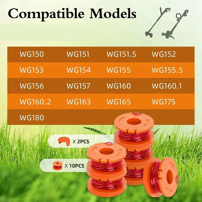 Trimmer Spool Line For Worx,12 Pack WA0010 Edger Spools Replacement For Worx, Trimmer Line Refills 0.065 Inch For Worx Durable