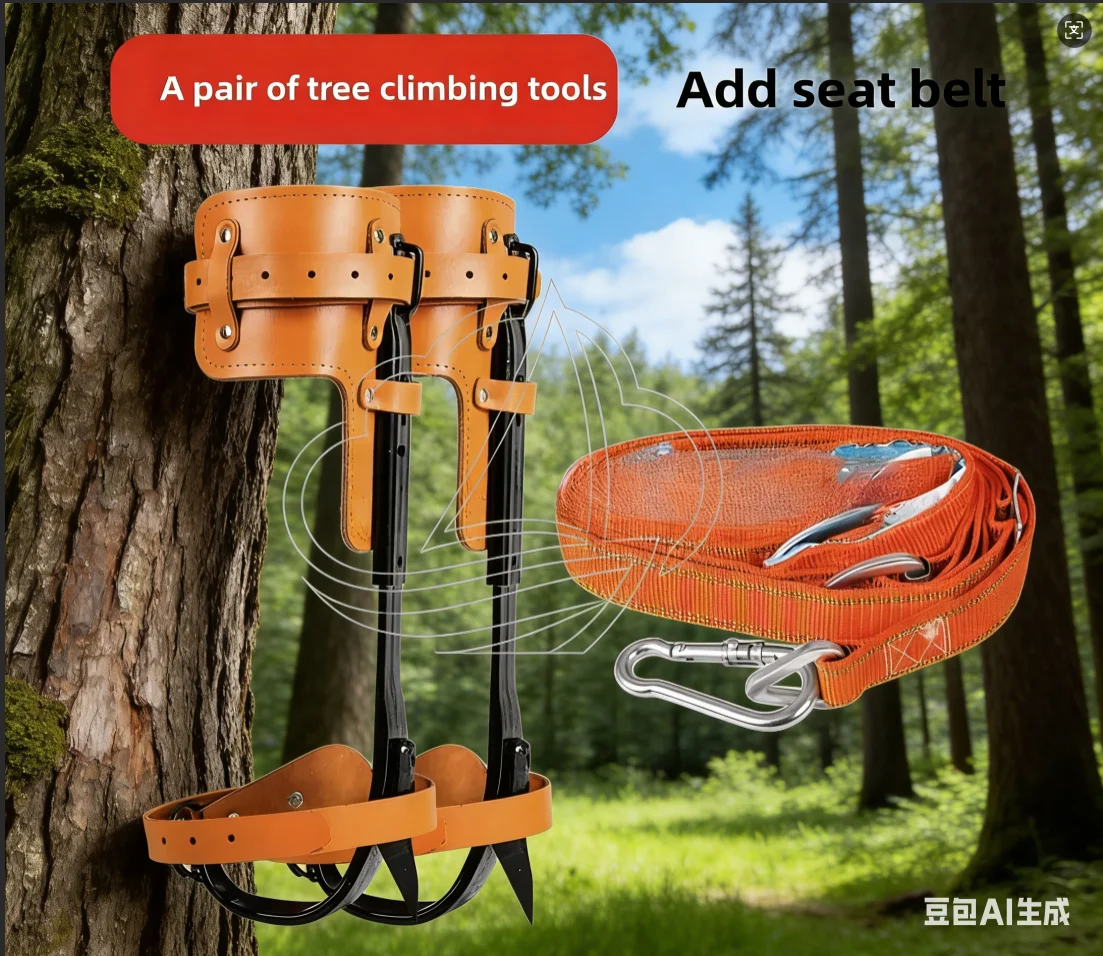 

Thicken Widen Tree Climbing Pruning Claw Spike Set with Double Shoulder Seat Belt for Safety And Comfort Pruning Equipment