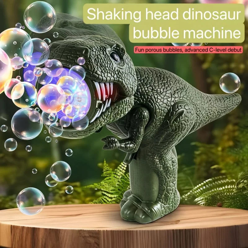 New Dinosaur Porous Electric Bubble Machine Toy with Cool Function of Light Shaking Heads, Birthday Gifts for Boys and Girls