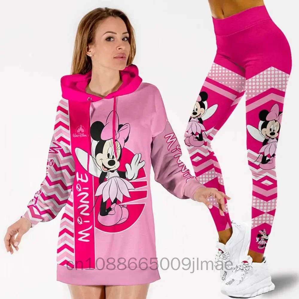 Custom Name Cute Minnie Hoodie Dress and Leggings Set For Womens Disney Yoga Pants Sweatpants Fashion Casual Leggings Track Suit