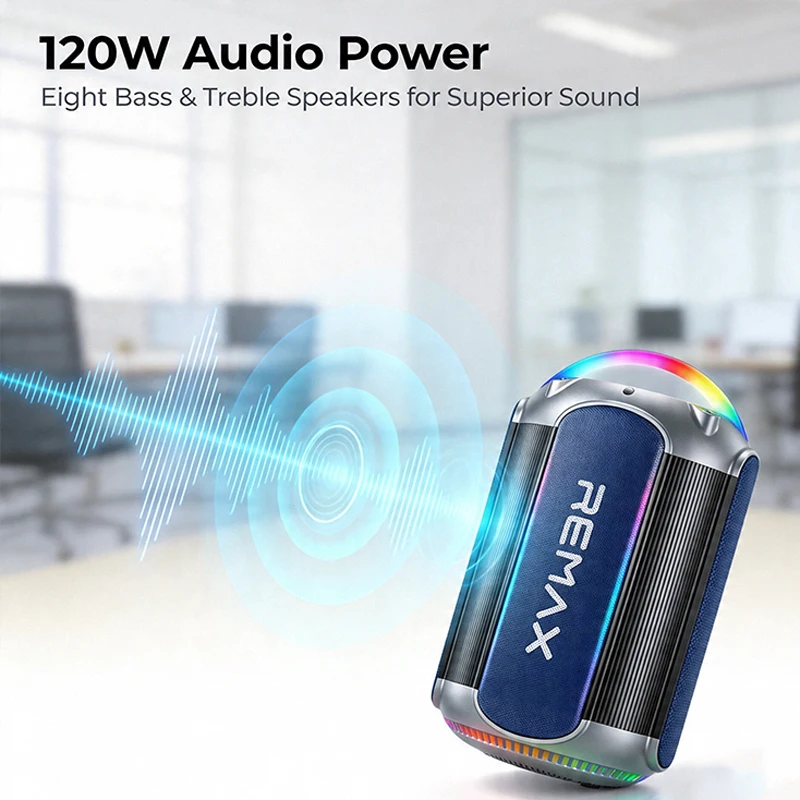 Remax Portable Bluetooth 6.0 Speaker with LED Lights Karaoke Machine with 1 Wireless Microphones Supports BT/AUX/USB/TF Card