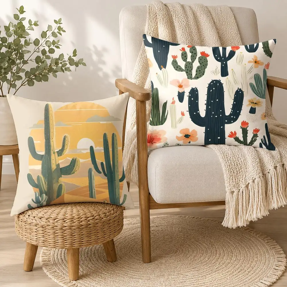 Cactus Cartoon Plant Cushion Cover Square Decorative Throw Pillow 40x40cm For Sofa Bedroom Living Room Home Decor