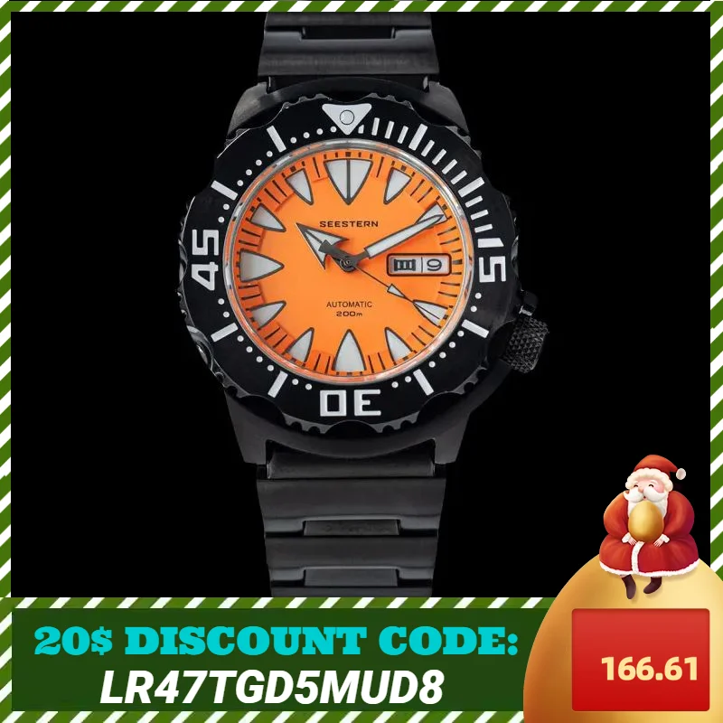 Seestern Monster Dive Watch 200M Water Proof NH36 Men\'s Mechanical Watches Sapphire Glass High Date Luminous Wristwatch Monster