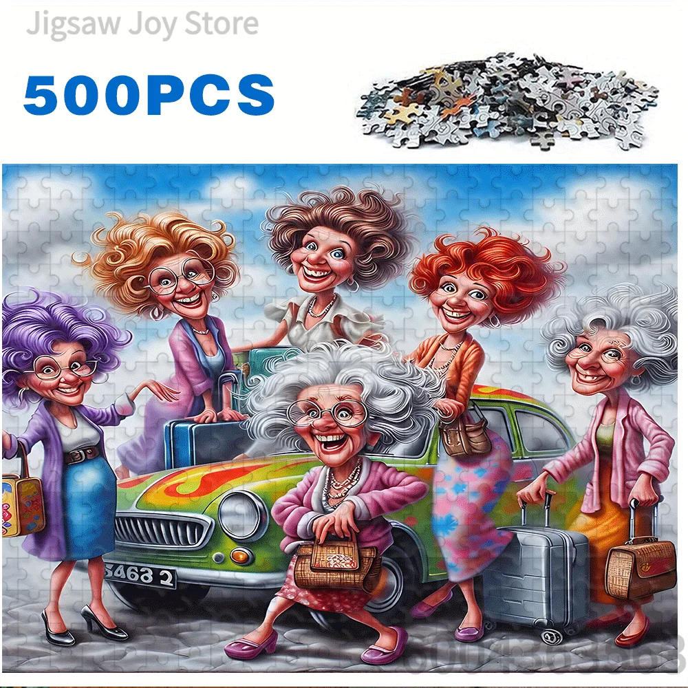 Funny Elderly Art Jigsaw Puzzle, Wine Picnic Grannies, Road Trip Ladies, Kitchen Dancing Grannies, Sweet Old Couple, Puzzle Gift