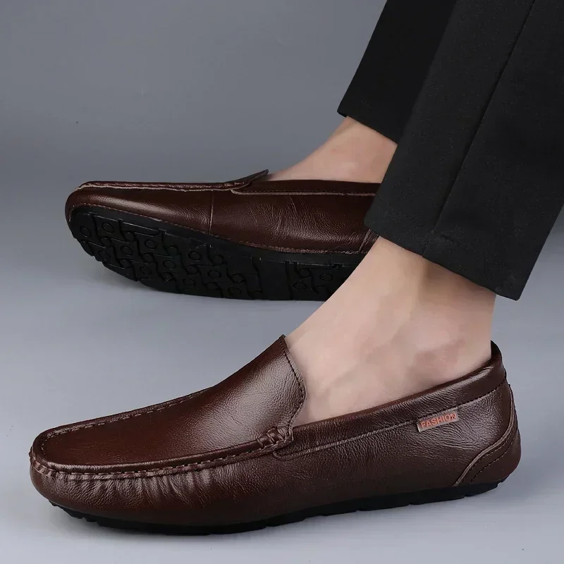 Genuine Leather Men Casual Shoes Slip on Mens Loafers Lightweight Comfortable Walking Shoes Breathable Formal Dress Shoes