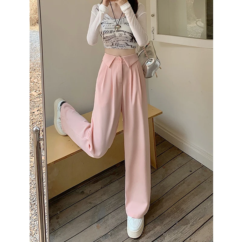 

Spring and Summer Suit Pants Women Design Sense Niche Wide Leg Trousers Office Lady Solid Versatile Straight Pants Female