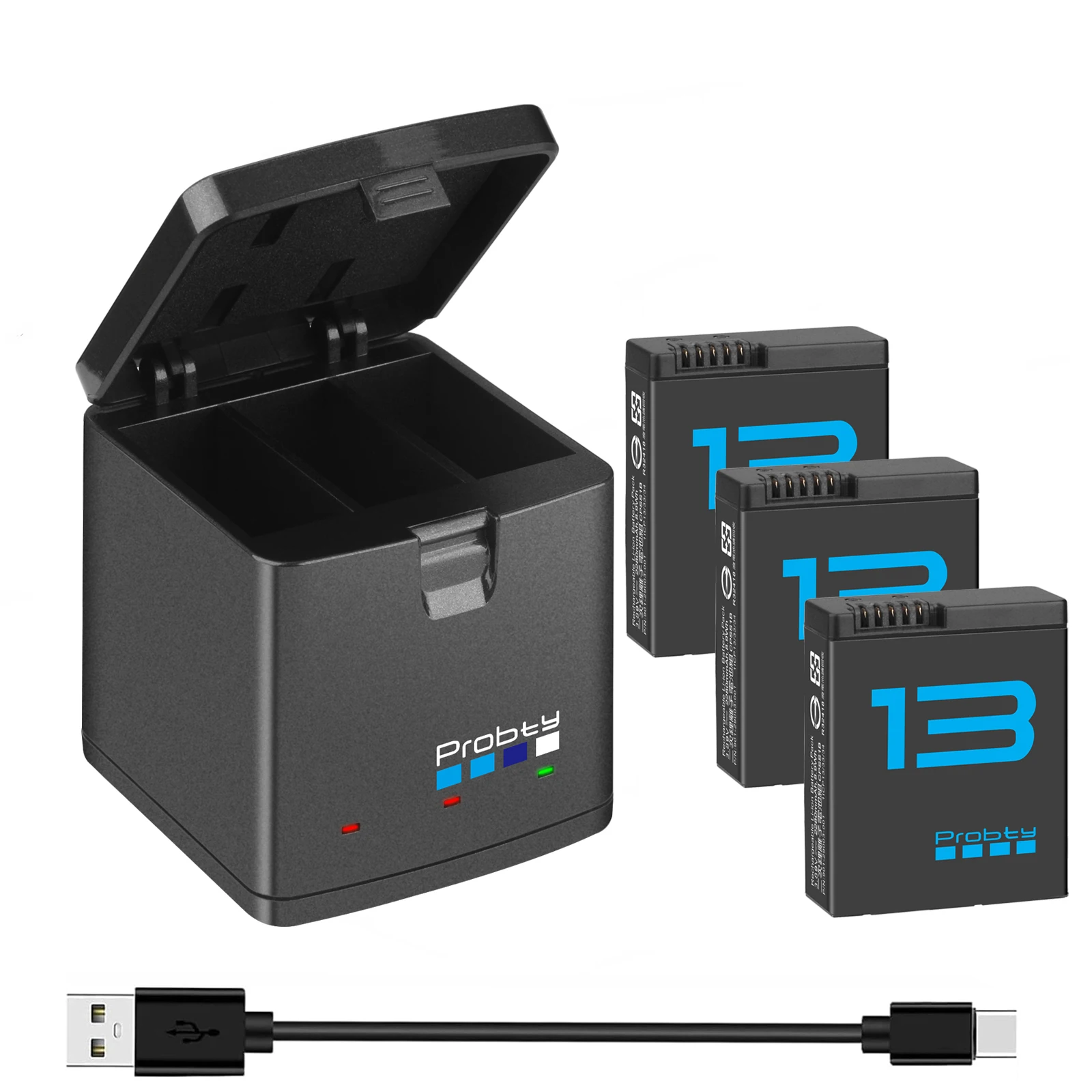 Batería de 2280mAh para GoPro Hero 13 + cargador de caja de 3 ranuras para GoPro Hero 13, accesorios de cámara negros