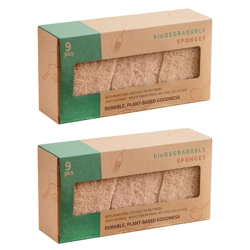 Dish Washing Sponge Natural Sisal Wood Pulp Cotton NCoconut Scrubber for Dishes Pack of Household Cleaning Sponges White