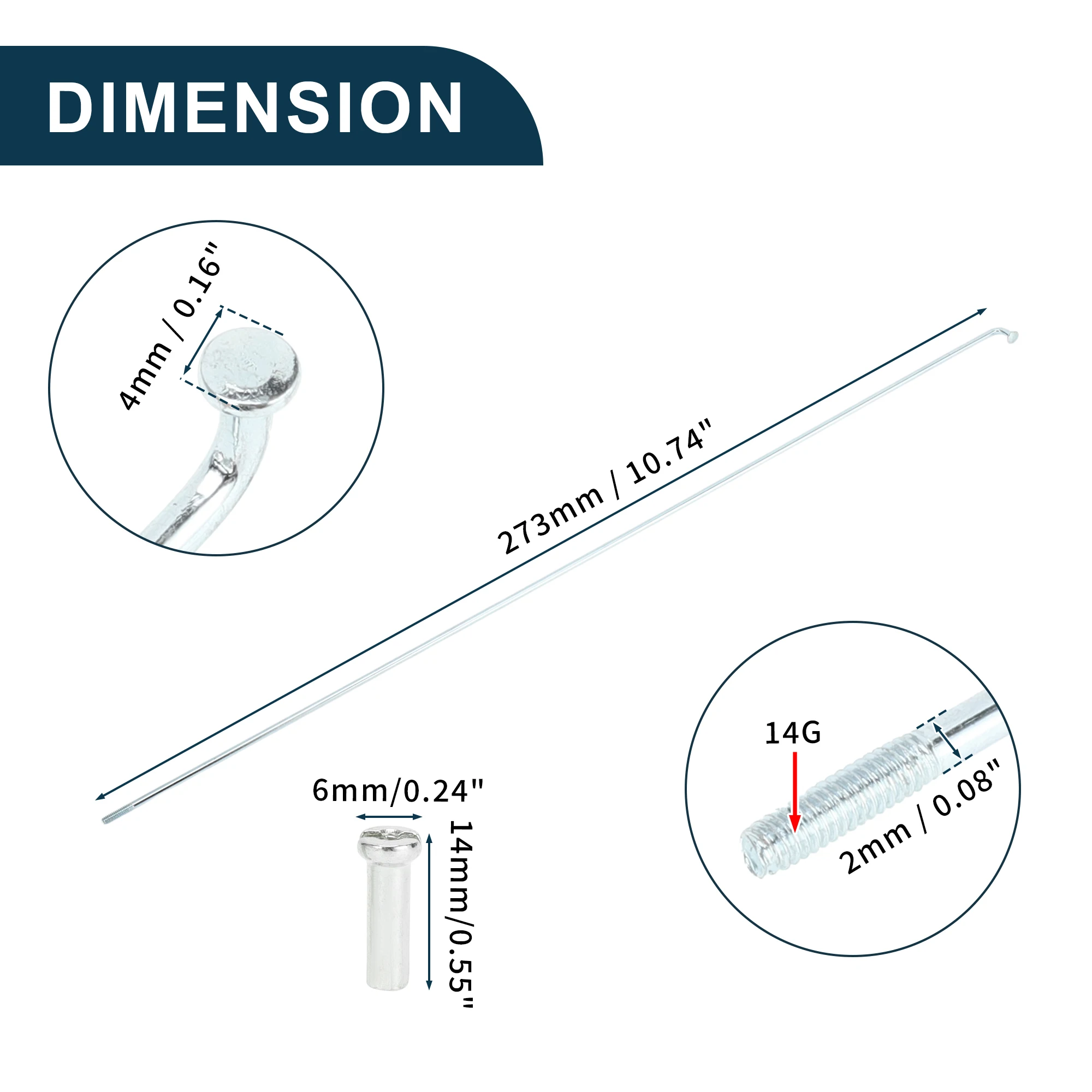 X autohaux Szprychy rowerowe Szprychy kół rowerowych 14G 273mm 277mm 283mm 287mm 291mm 295mm 299mm 305mm Długość Stal węglowa Ocynkowana