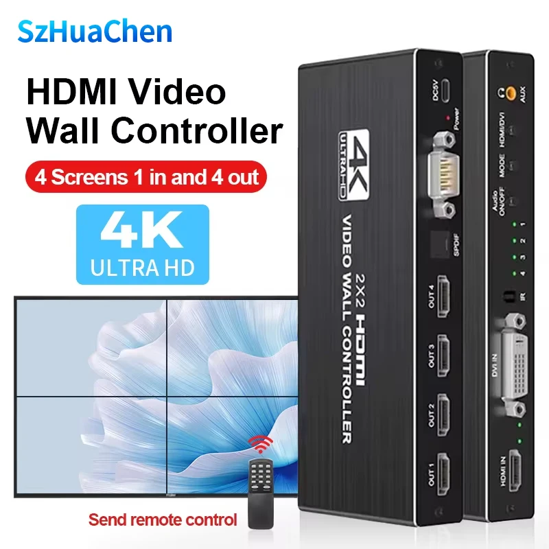 HDMI 2X2 Video wall Processor 4K HDMI DVI Video Controller Video Splicer 1X2 1X4 1X3 HDMI Screen Splitter with image rotation