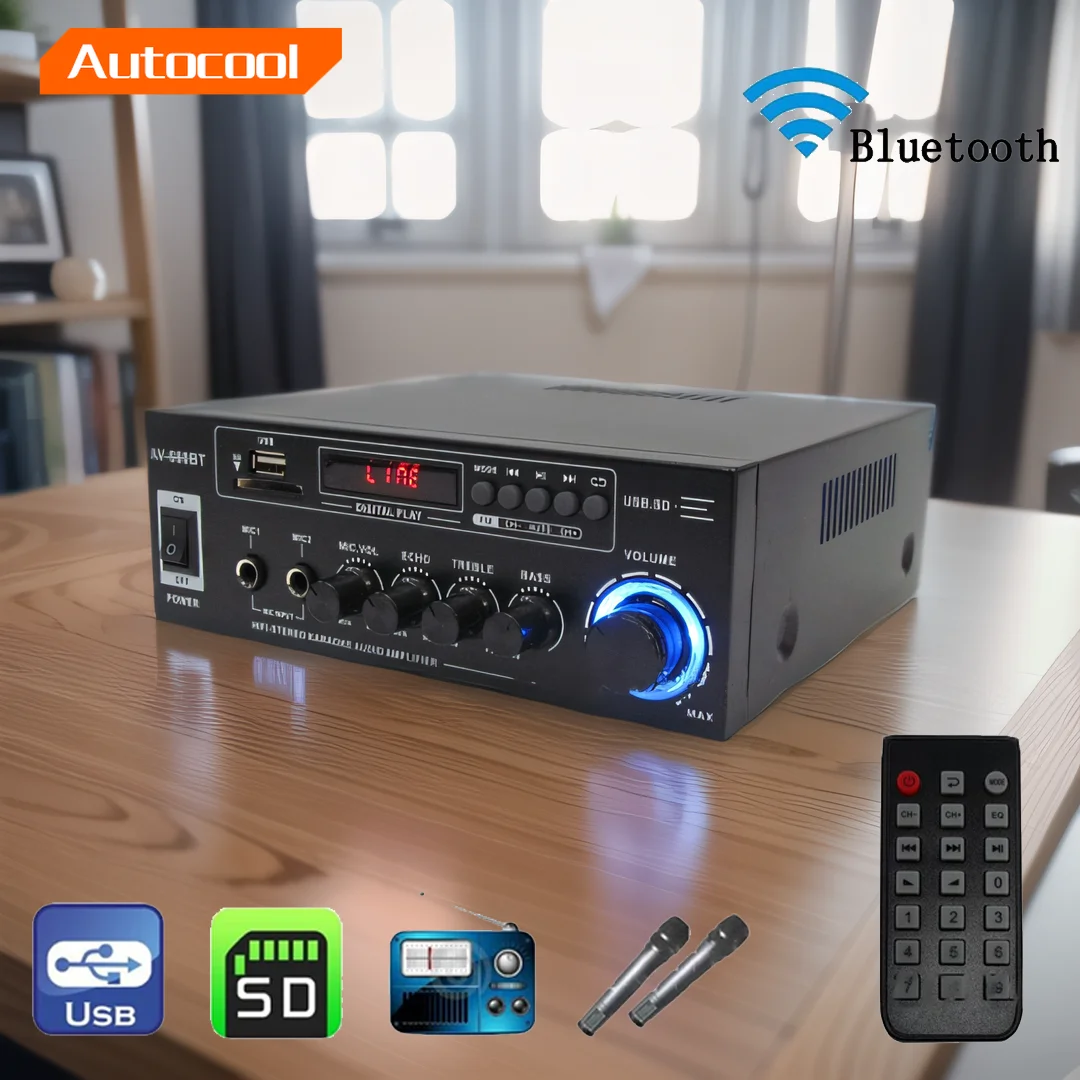 Home Digital Amplifiers Audio Bass Audio Power BT Amplifier Hifi FM Music Subwoofer Speakers USB SD Mic Input