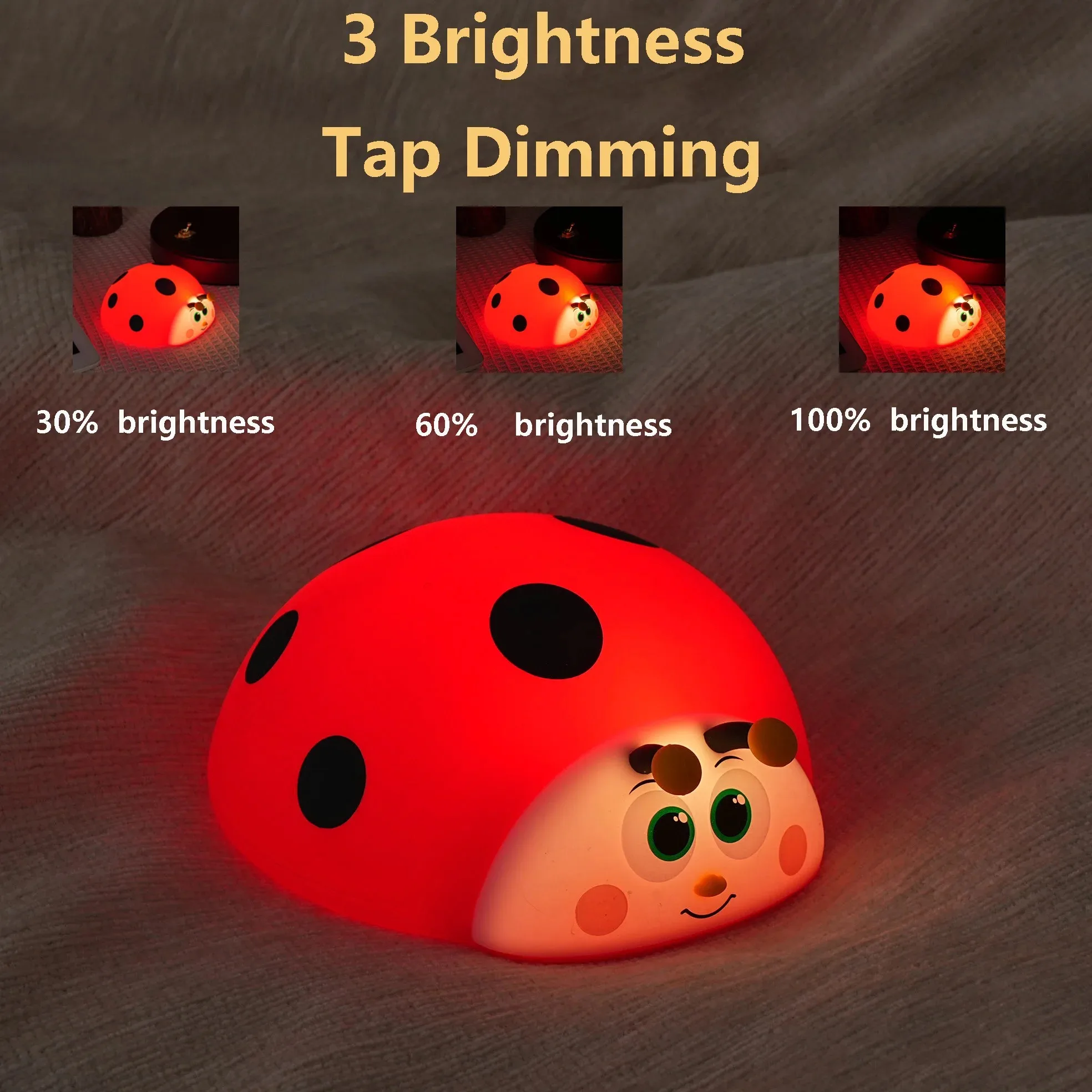 Baby Nursery Table Lamp - Schattig lieveheersbeestje siliconen nachtlampje met aanraakbediening,