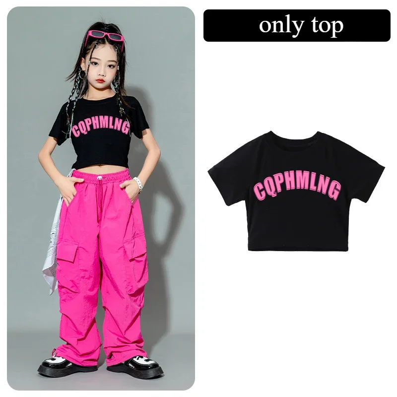 Mädchen Jazz Dance Kostüm Street Dance Hip Hop Brief Kurzarm + Cargo Hosen Kind Leistung Kostüm Üben Outfits