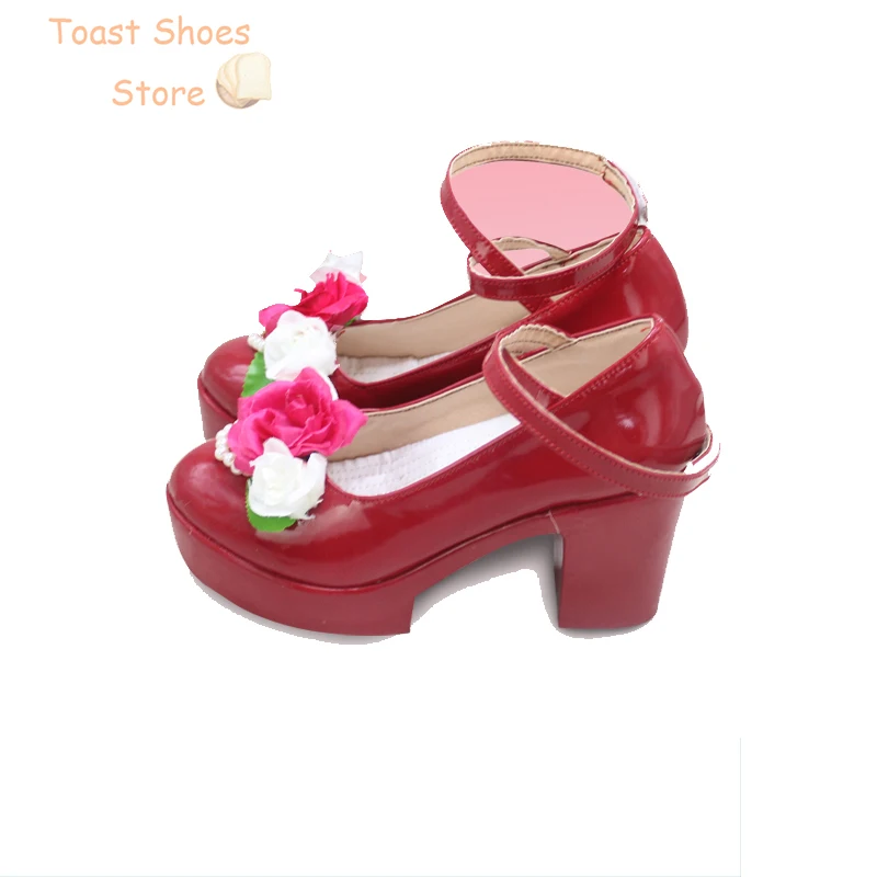 Rosemi Lovelock Cosplay Shoes Youtuber Vtuber Cosplay Boots Halloween Carnival Prop High Heel Red PU Leather Shoes Costume Prop