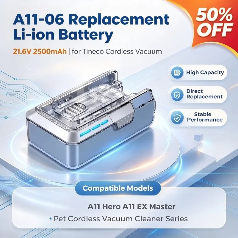 A11-06 21.6V 2500mAh Li-ion Replacement Battery for Tineco A11 Hero A11 EX Master Pet Cordless Vacuum Cleaner