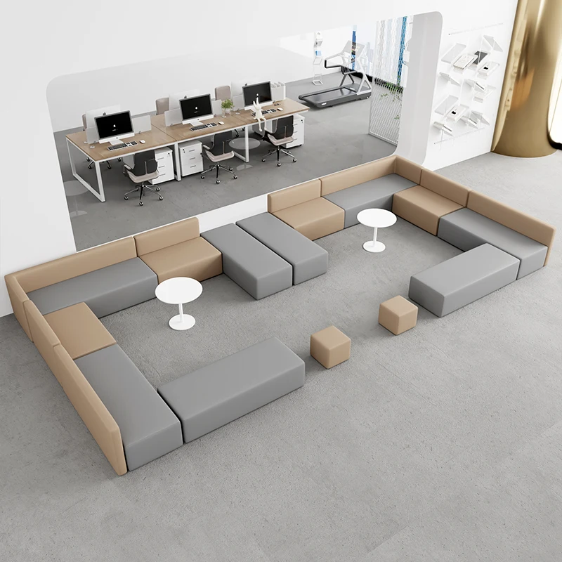 Deck reception, rest area, reception sofa, sales office, reception waiting, leisure irregular sofa, coffee table combination