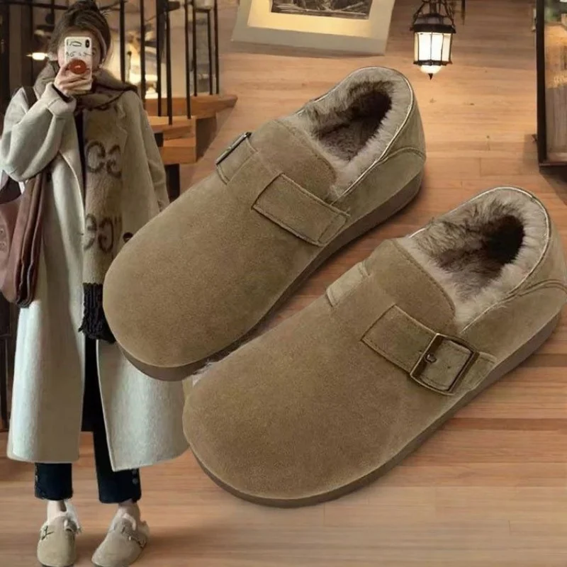 

2025Winter New Slip-On Furry Shoes Thickened Warm Thick-Soled Snow Cotton Shoes
