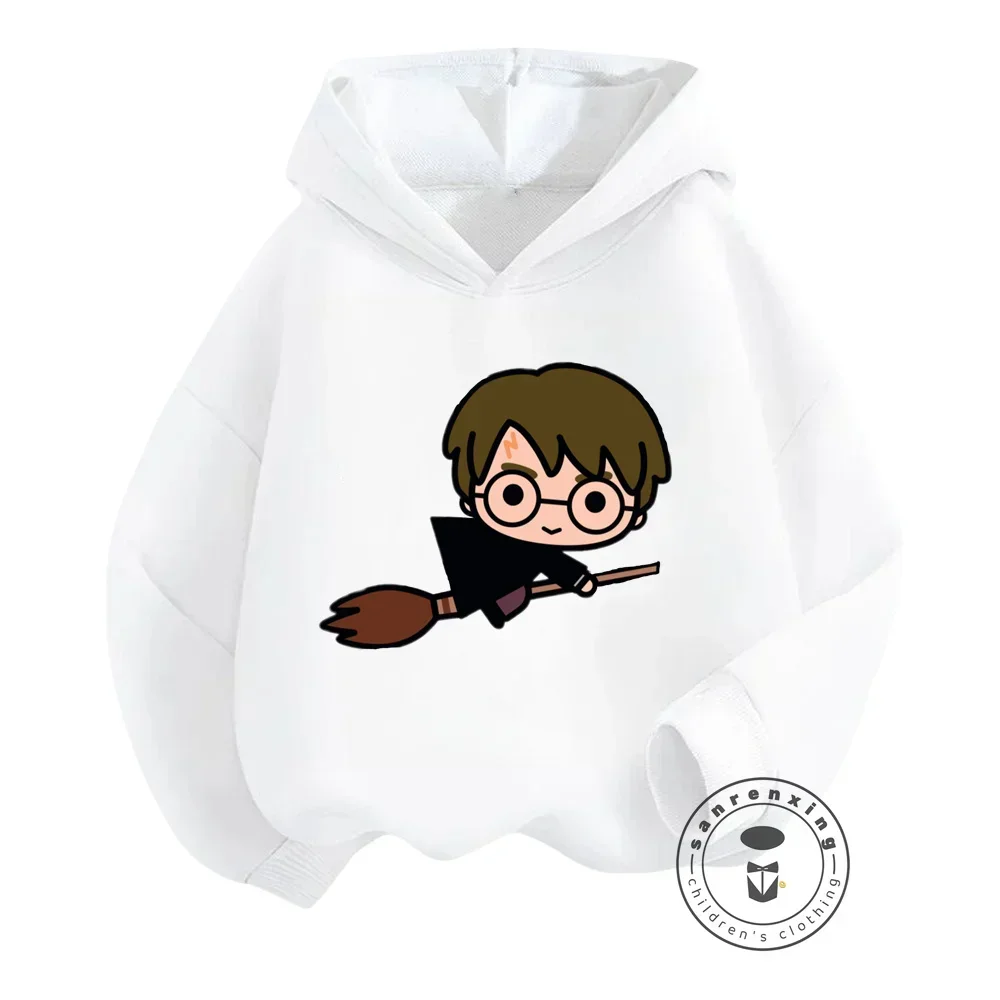 Stylish Harry Potter Outfits Rustic Solid Color Kid Hoodies Charming Q-Version Illustrations Ideal for Casual Outdoor Activities