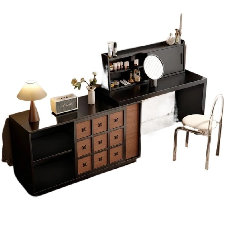 Medieval solid wood dresser, chest and cabinet integrated, bedroom retro makeup table folding and retractable corner