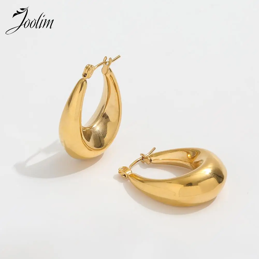 Joolim Jewelry High End Pvd Wholesale Waterproof&Tarnish Free Simple Chunky Trendy U-shaped Hoop Earring for Women