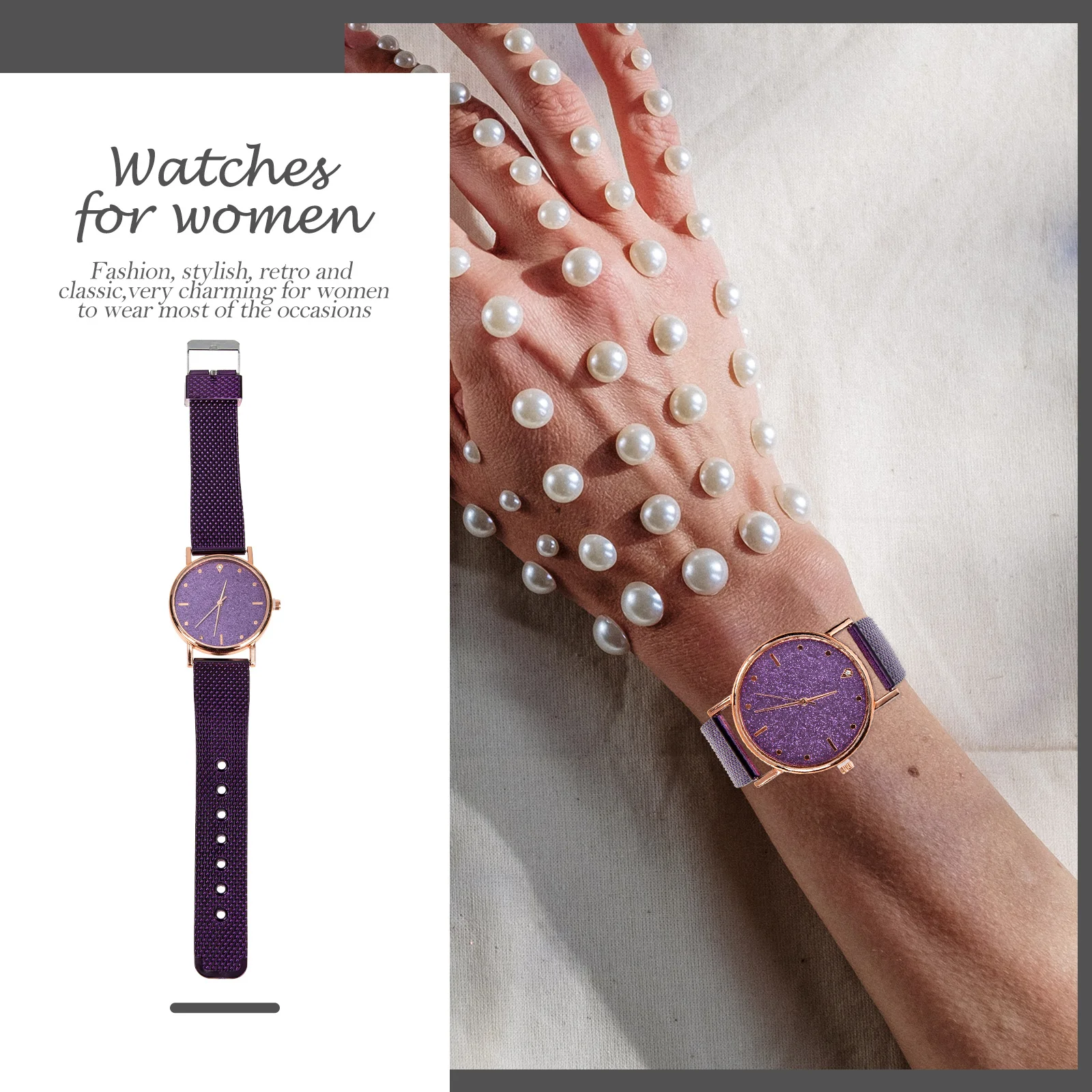 

Quartz Watch For Women Hypoallergenic Adjustable Silicone Band Lightweight Portable Elegant Decorative Leisure Wristwatch
