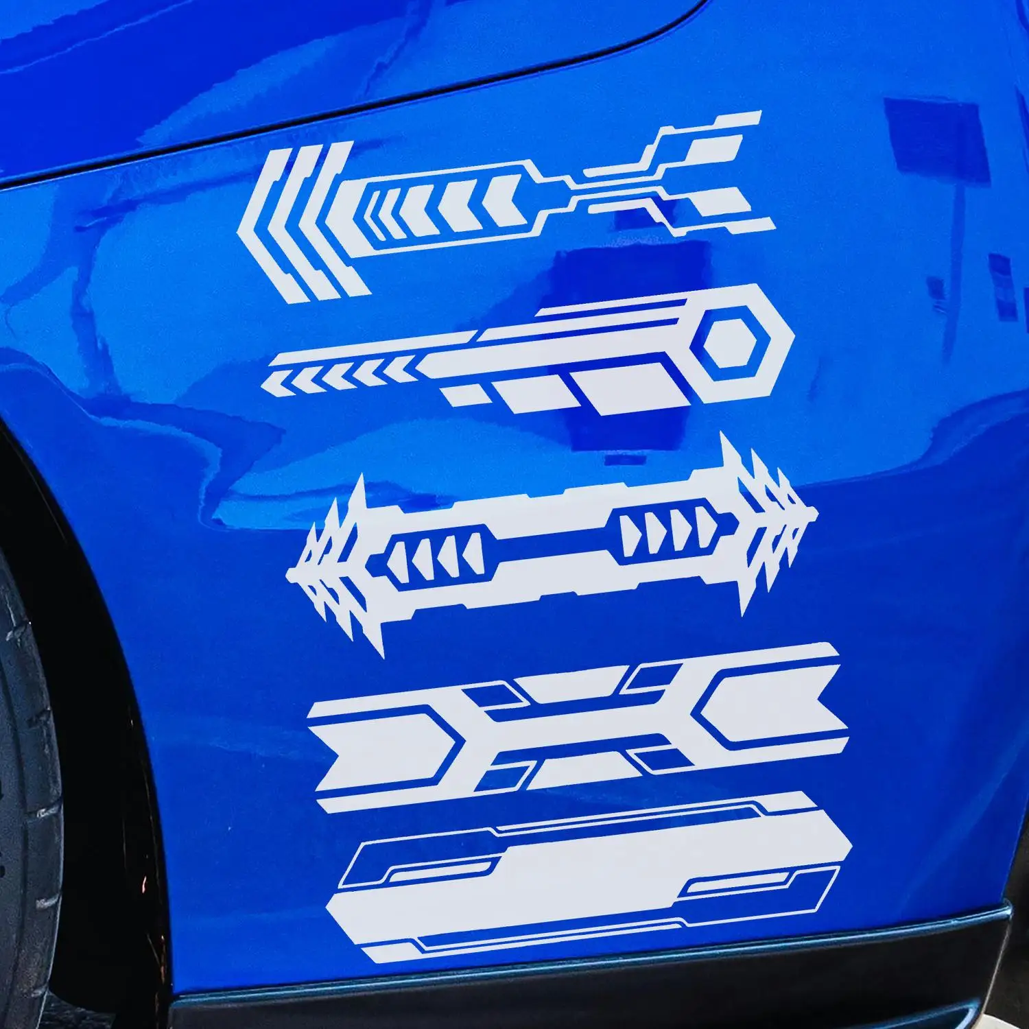 5PCS Futuristic Tech Symbol Sticker Motorcycle Helmet Decal Vinyl Graphic Rider Frame Car Bike Truck Window Decor